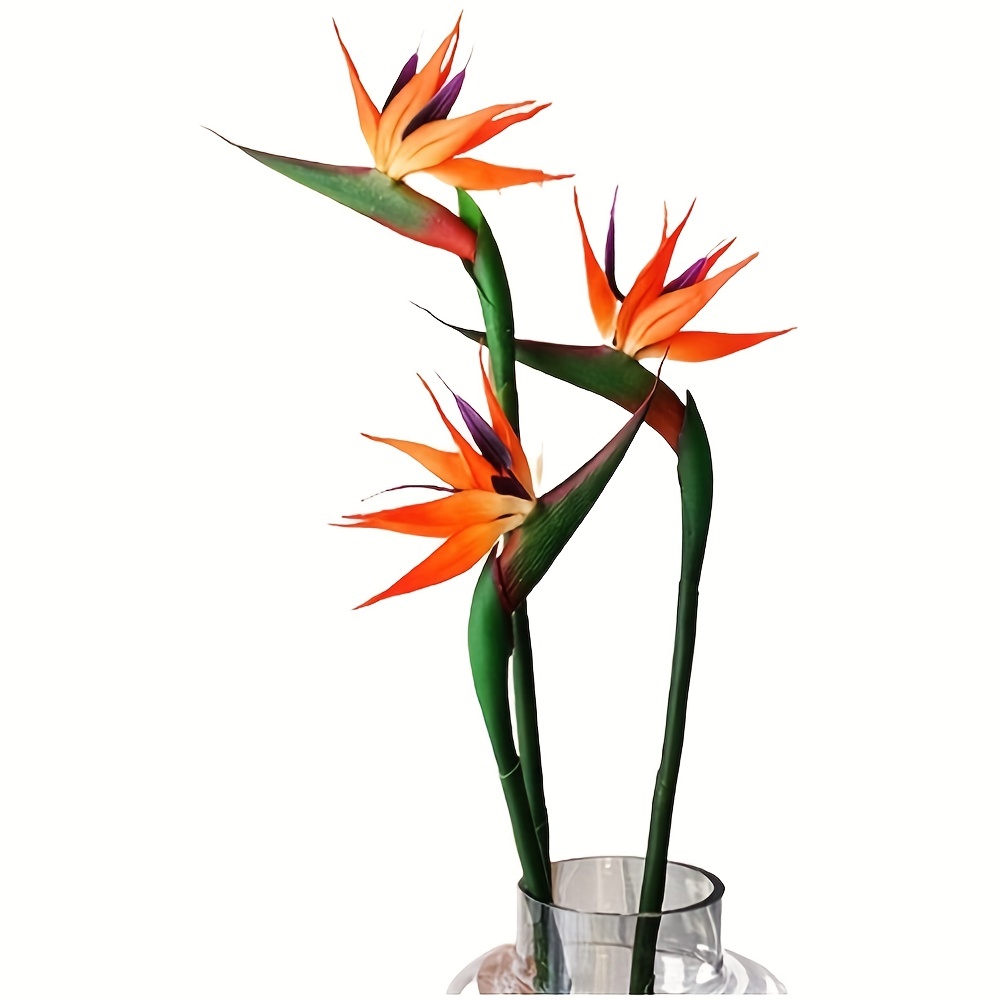 Bird Paradise Strelitzia - 人工芝の花の人工鳥、輪ゴム、長い茎、DIY、家庭のパーティー、テーマの装飾に適しています、24.5インチ、3個
