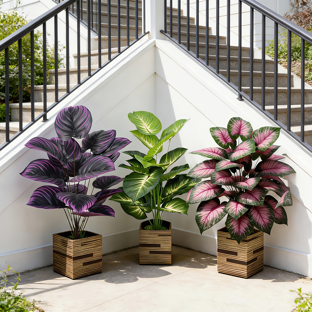 3個セット、様々な大型葉の屋外人工植物、緑豊かなフィカスツリ - Ficus Lyrata Tree のレビューと価格