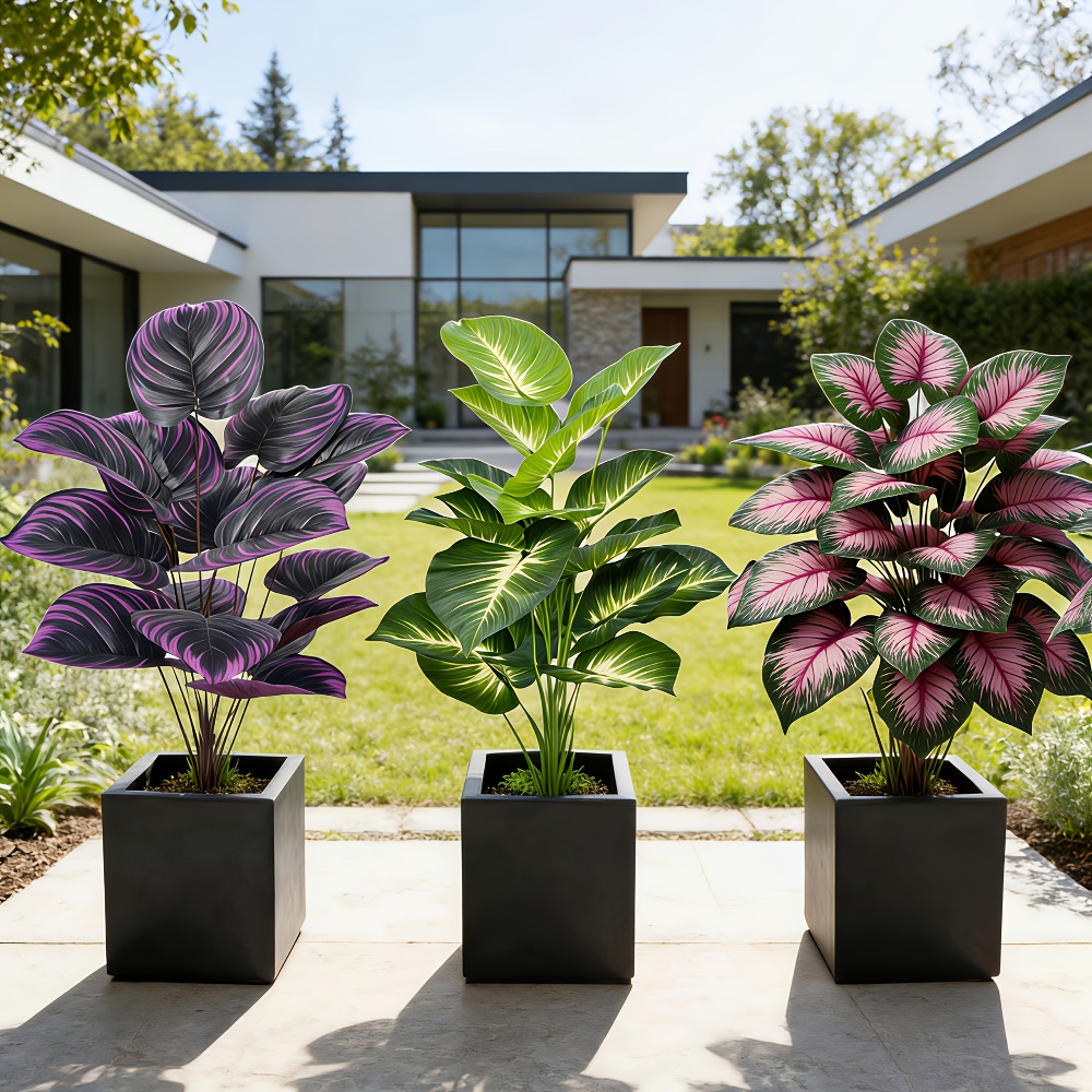 3個セット、様々な大型葉の屋外人工植物、緑豊かなフィカスツリ - Ficus Lyrata Tree のレビューと価格